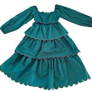 Peach Love California Size Small Tiered Layers Christmas Holiday Green Dress